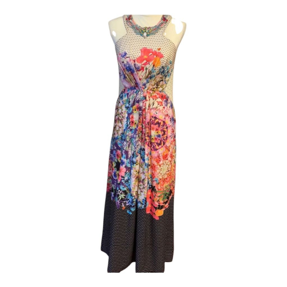 Ranna Gill Gorgeous Art Deco Floral Maxi Dress With Jeweled Neckline